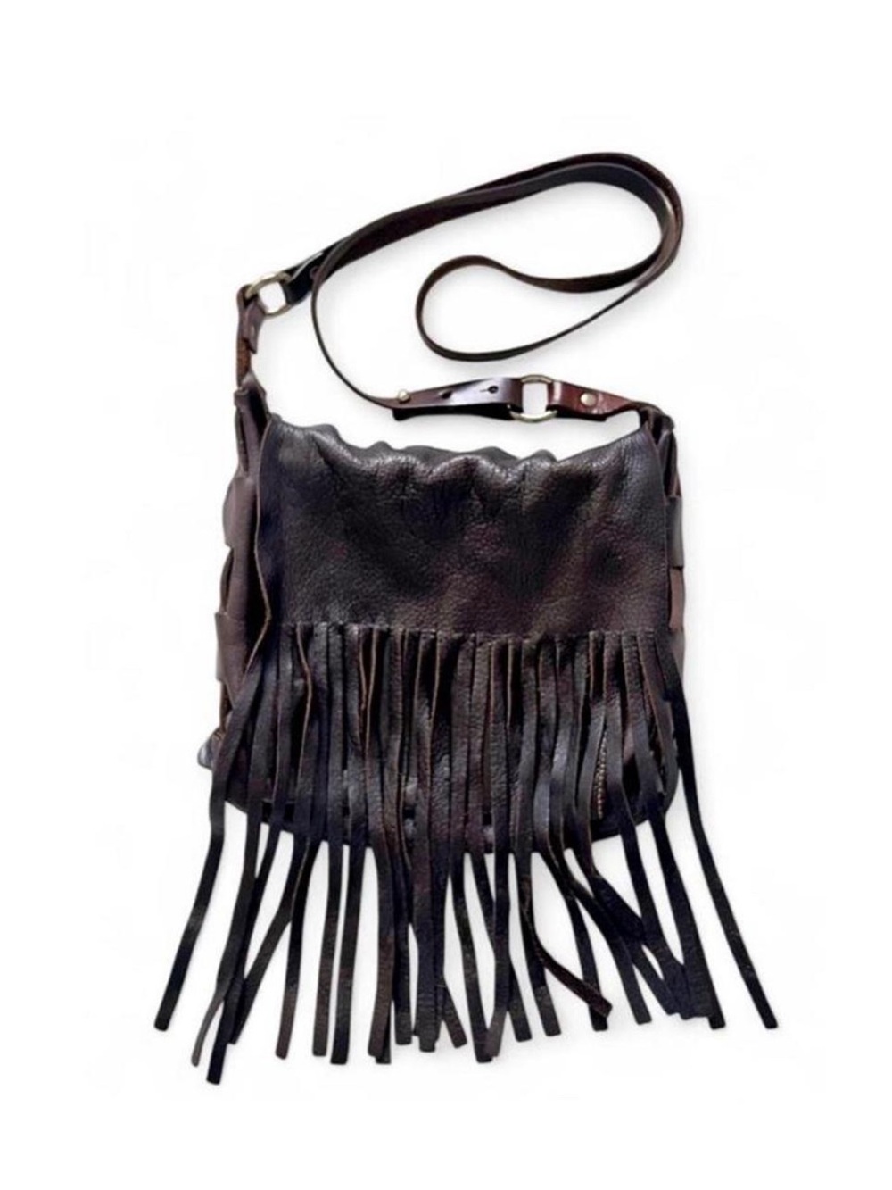 Leather Fringe Crossbody Bag - Dark Brown